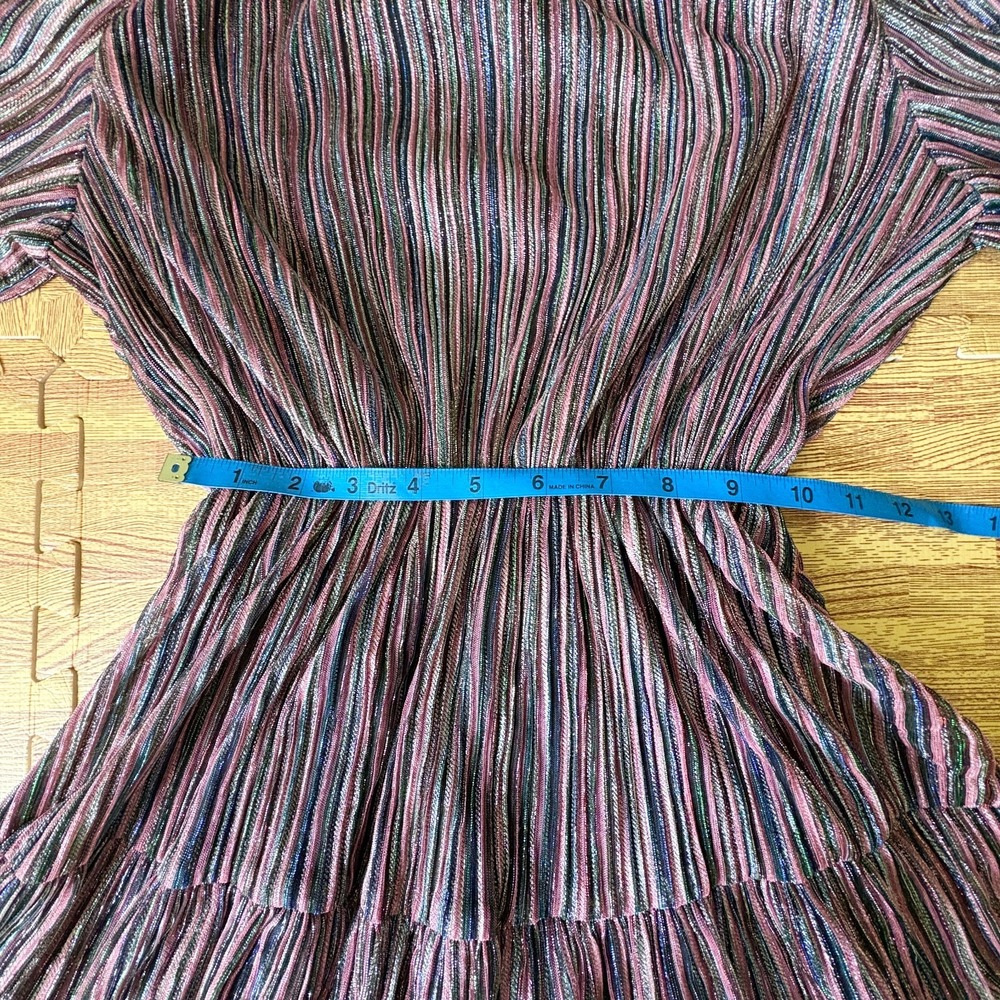 OPT Womens XS Metallic Striped Tiered Mini Dress Mock Neck Long Sleeve - Picture 7 of 9